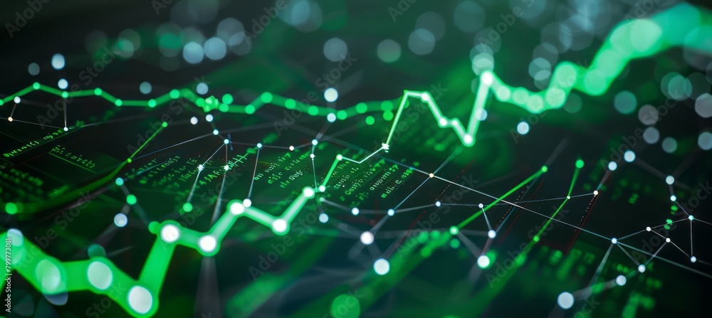 Business increase green chart data. Finance economy market visualization. Generative AI technology.