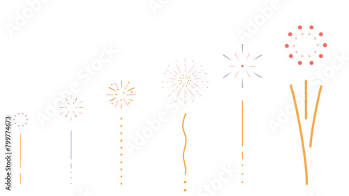 Simple line The process of explosion of fireworks .background illustration
