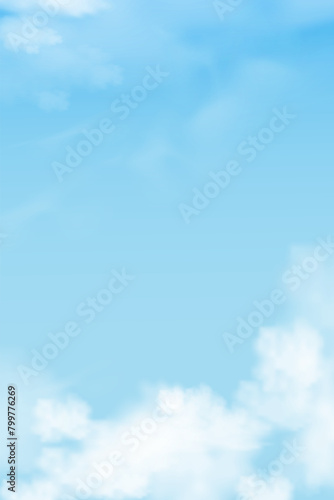 Sky Blue with clouds background Vertical Vector Cartoon 3D Sky Cloudy Altostratus with Day light in Winter Illustration banner for Spring  Summer spring in the morning.Backdrop Nature Landscape