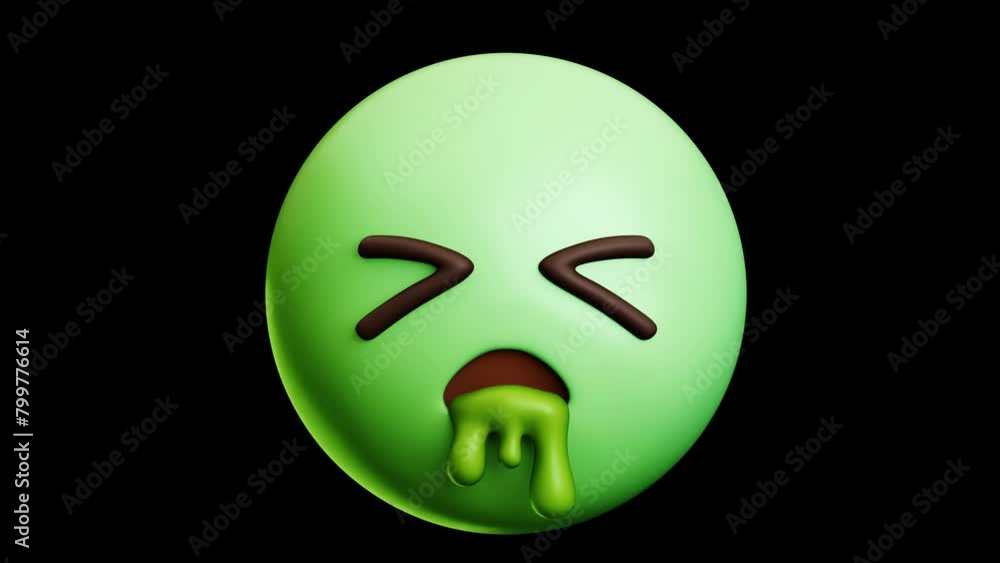 vomiting emoji, 3d emoticon animation, Alpha channel, Transparent video vomiting emoji, 3d emoticon animation, Alpha channel, Transparent video