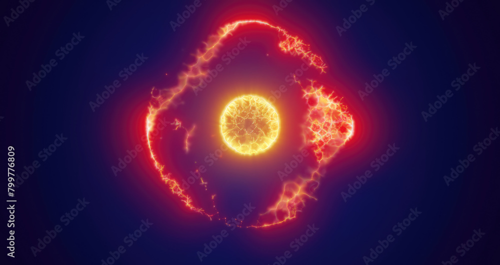 Yellow energy magic circle, sphere, ball made of futuristic waves and lines of particles of atomic energy and electricity force field. Abstract background Yellow energy magic circle, sphere, ball made of futuristic waves and lines of particles of atomic energy and electricity force field. Abstract background