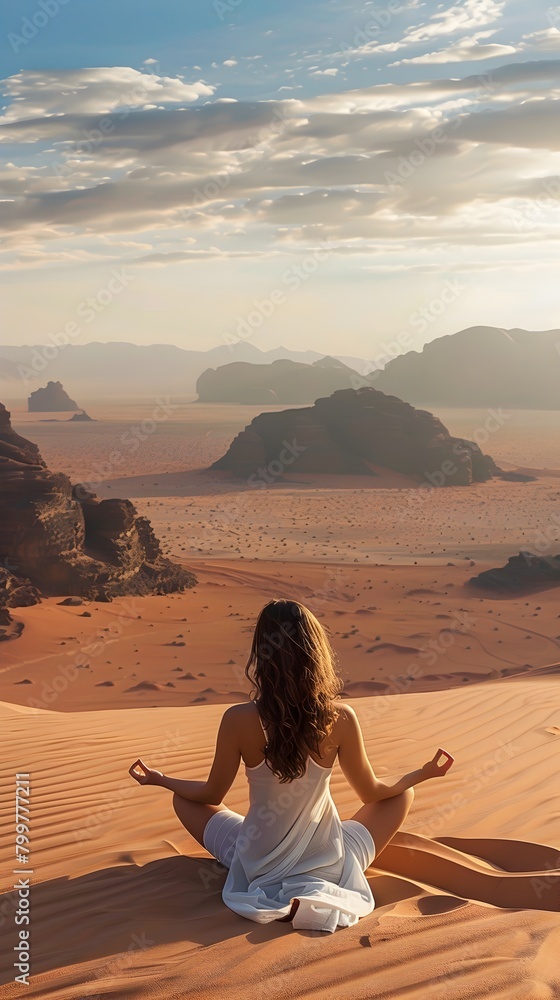 Serene Yoga Meditation Amidst the Vast Desert Landscape Serene Yoga Meditation Amidst the Vast Desert Landscape