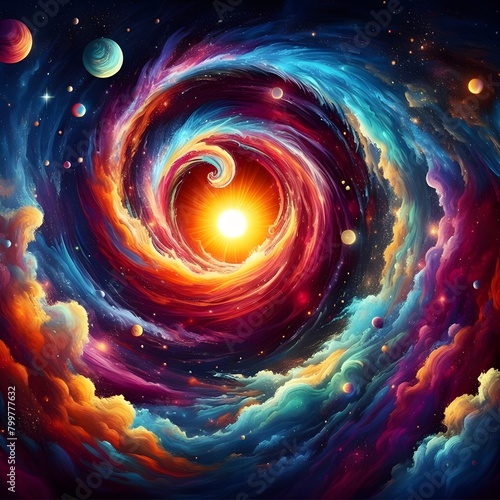 Celestial Swirl  abstract colorful shapes swirling and converging in a cosmic Display photo