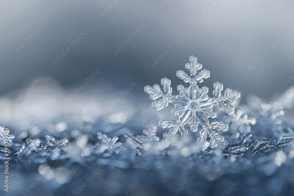 A closeup view of an unique crystalline structures of individual snowflakes, with their symmetrical patterns and intricate details creating a mesmerizing minimalist composition A closeup view of an unique crystalline structures of individual snowflakes, with their symmetrical patterns and intricate details creating a mesmerizing minimalist composition