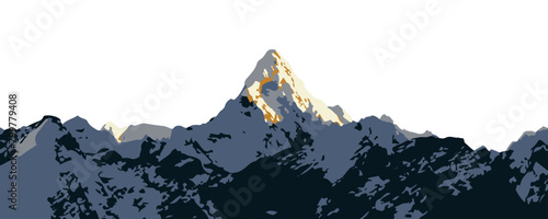 Snow capped mountain peak Ama Dablam on the trek to Everest Base Camp in the Himalaya, Nepal in vector style with copy space in sky photo
