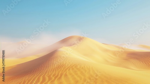 3d rendering of beautiful desert dunes with light fog. Generate AI image