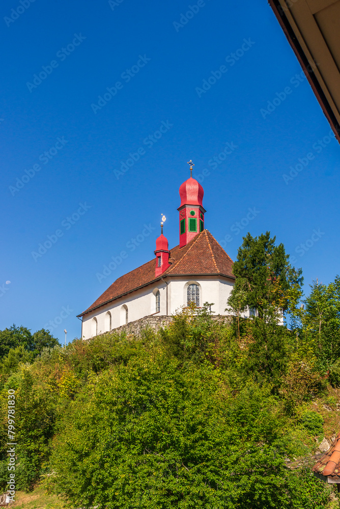 A view at the parish church of Carl Borromaus from 1618 in Flueli-Ranft, Switzerland, 16 Aug 2022