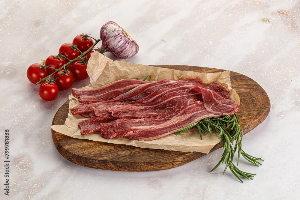 Raw beef bacon for cooking Raw beef bacon for cooking