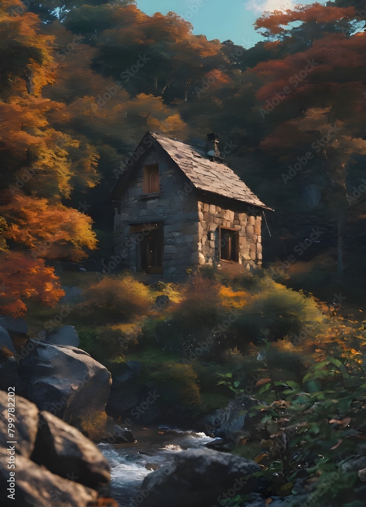 A beautiful view and a stone house in the forest 8.jpg