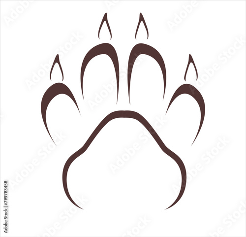 Isolated illustration of a dog is paw footprint as an outline on a white background.