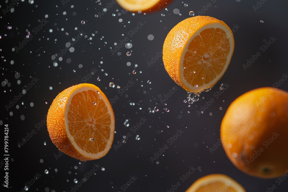 Fresh orange flying in the air Fresh orange flying in the air