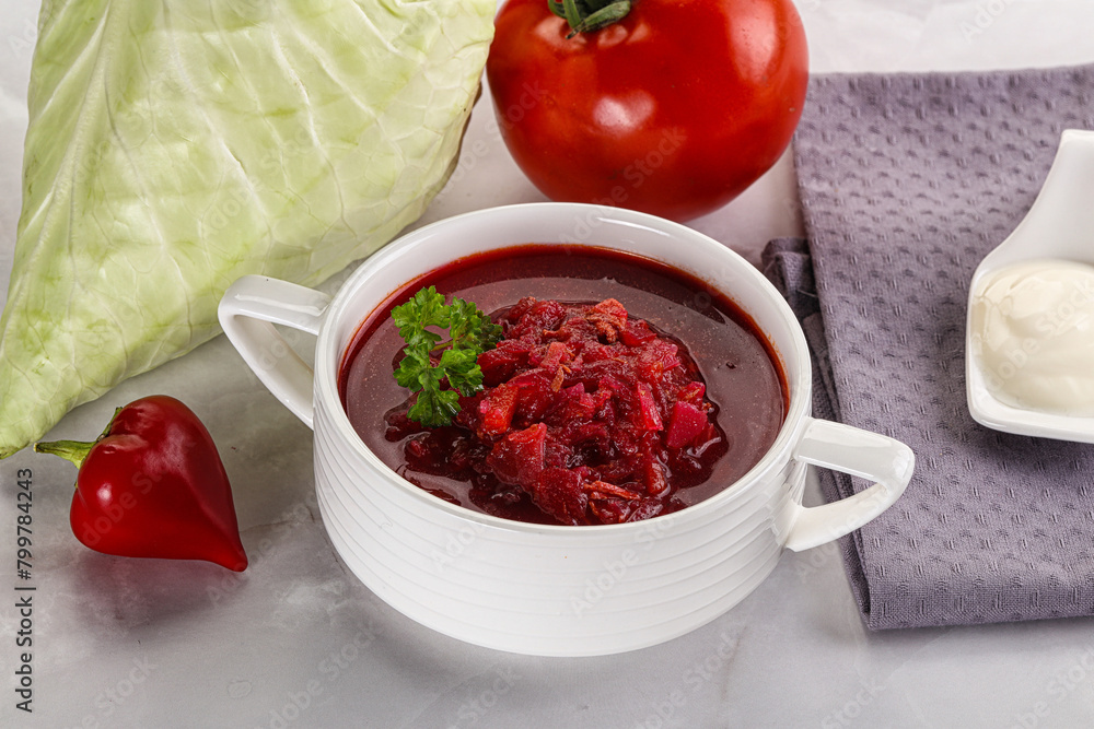 Borsch soup with cabbage and beetroot Borsch soup with cabbage and beetroot