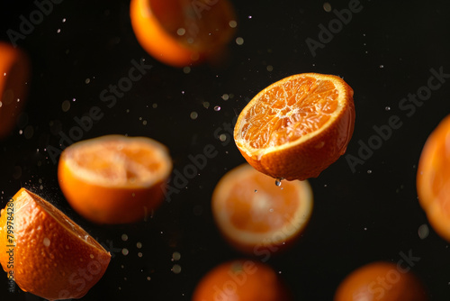 Fresh orange flying in the air