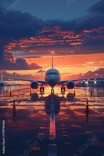 Illustration of Passenger jet on runway