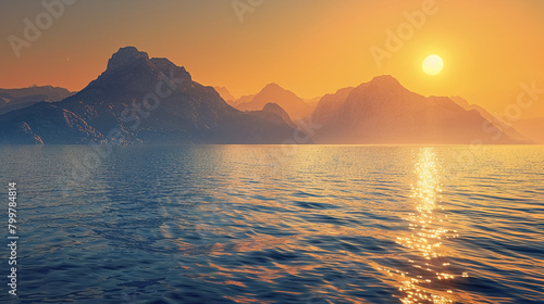 Dawn s Embrace  Majestic Panorama of Sea and Mountains