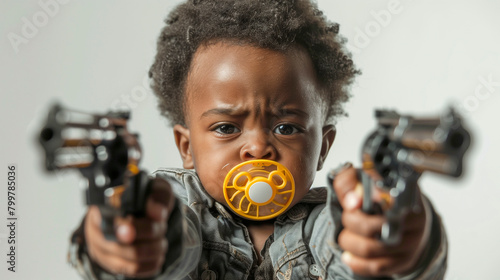 Angry baby ready to shoot photo