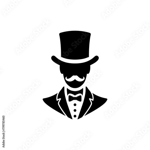 tuxedo man top hat, mustache silhouette