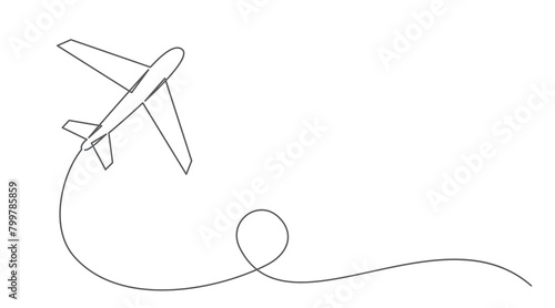 Airplane One line drawing isolated on white background