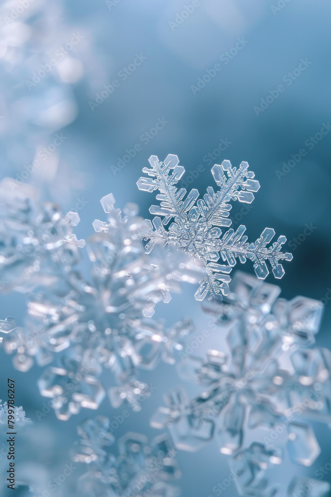 A closeup view of an unique crystalline structures of individual snowflakes, with their symmetrical patterns and intricate details creating a mesmerizing minimalist composition A closeup view of an unique crystalline structures of individual snowflakes, with their symmetrical patterns and intricate details creating a mesmerizing minimalist composition