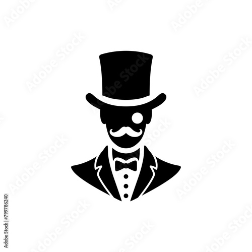 siluet of man wear tophat and tuxedo monocle