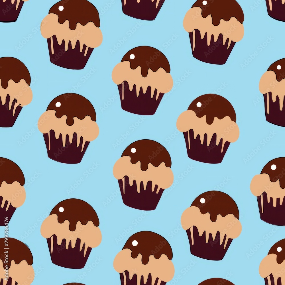 Seamless pattern of chocolate cupcakes adorned with chocolate ganache drizzle, Generative AI Seamless pattern of chocolate cupcakes adorned with chocolate ganache drizzle, Generative AI