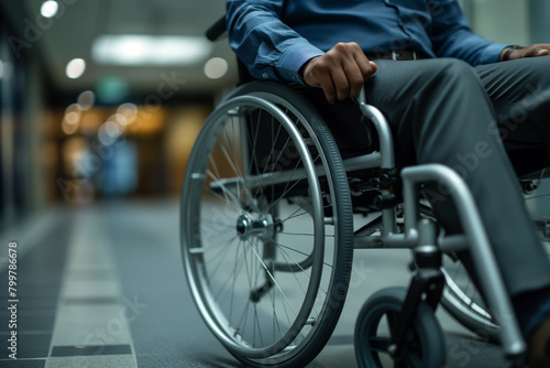 Close-up of hand on wheelchair wheel. shot of a person's hand navigating a wheelchair, highlighting accessibility and mobility in a subtle, dignified manner