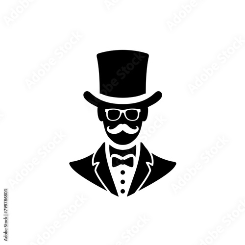 suit male wear top hat  sunglasses mustache boss