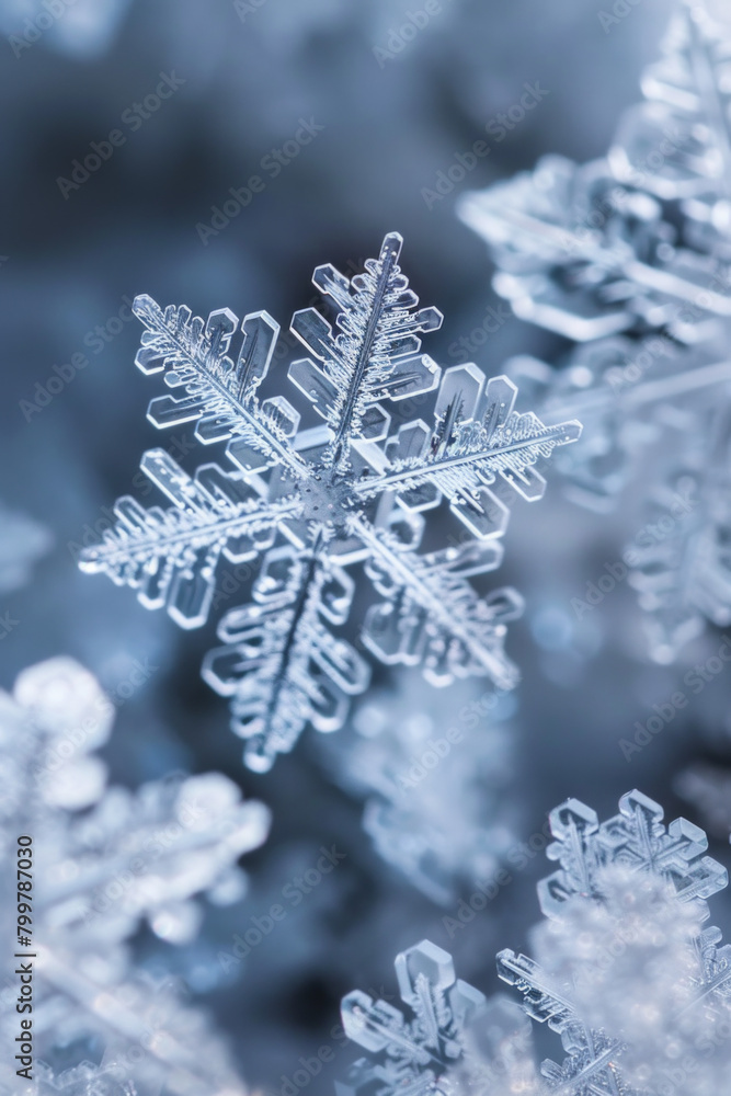 A closeup view of an unique crystalline structures of individual snowflakes, with their symmetrical patterns and intricate details creating a mesmerizing minimalist composition A closeup view of an unique crystalline structures of individual snowflakes, with their symmetrical patterns and intricate details creating a mesmerizing minimalist composition
