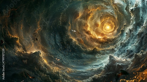 Digital art of a vibrant, spiral galaxy with dynamic lighting and cosmic elements.