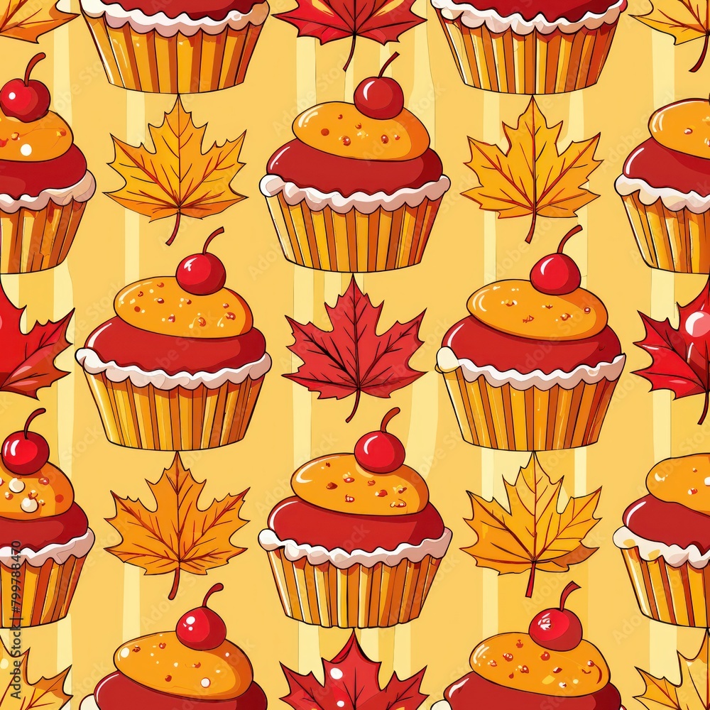 Seamless pattern of maple cupcakes glazed with sweet maple syrup, Generative AI Seamless pattern of maple cupcakes glazed with sweet maple syrup, Generative AI