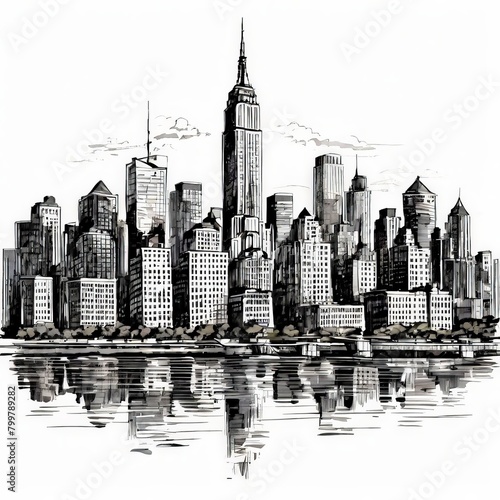 hand drawing panoramic new york city silhouett