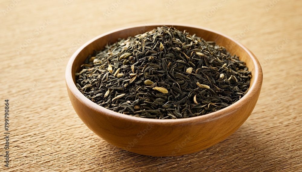 Tea Ceremony Still Life: A High-Resolution Photograph of Dried Tea Leaves in a Minimalist Setting Tea Ceremony Still Life: A High-Resolution Photograph of Dried Tea Leaves in a Minimalist Setting