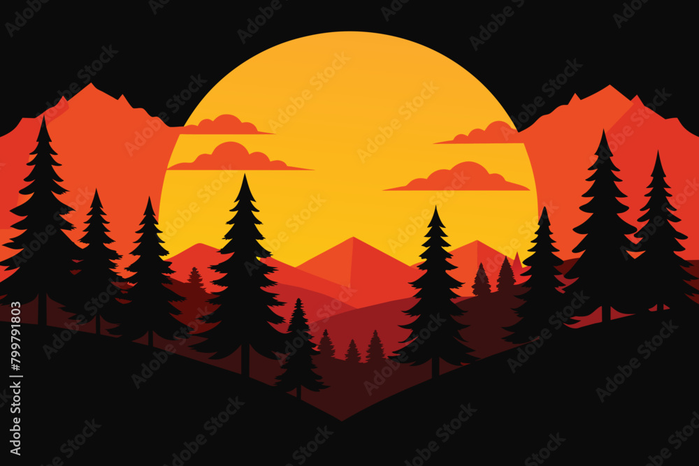 Sunrise Summer on Forest vector Background design