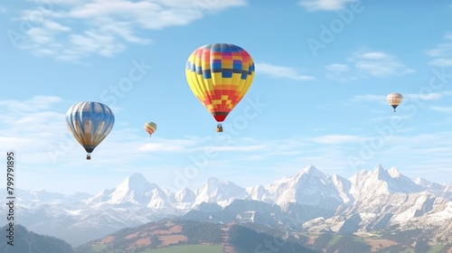 Hot Air Balloons Over Forested Mountains