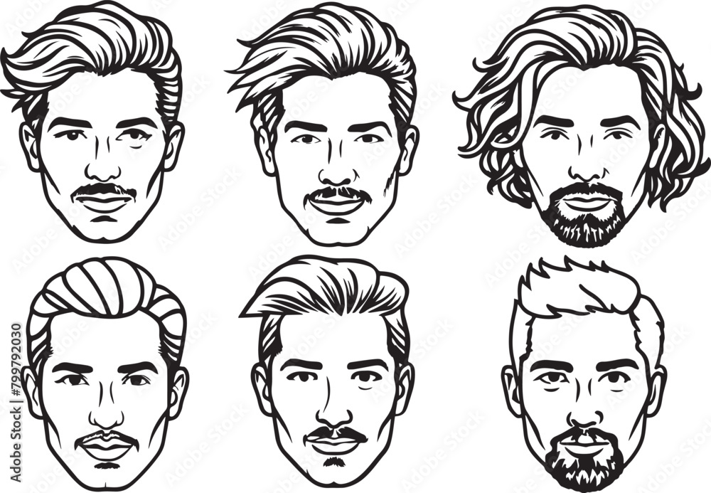 Set of men with different hair styles. Vector illustration Set of men with different hair styles. Vector illustration