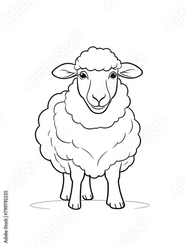 Animals sheep coloring page, outline, white color, white background ai generated