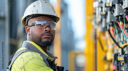 Wallpaper Mural An inspiring stock photo of a substation power worker wearing protective gear and safety goggles, demonstrating the importance of safety protocols in the electrical industry.  Torontodigital.ca