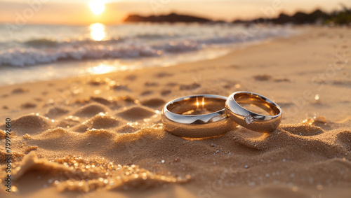 wedding rings on the sand