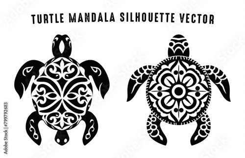 Turtle Mandala Silhouette Vector art Set, Turtle black Silhouette Clipart