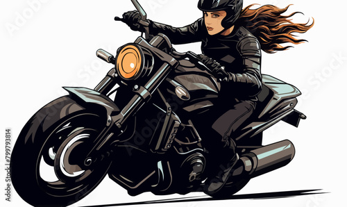 woman riding Motor bike isolated vector style with transparent background illustration