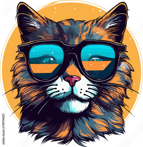 Cool looking cute cat wearing sunglasses illustration vector