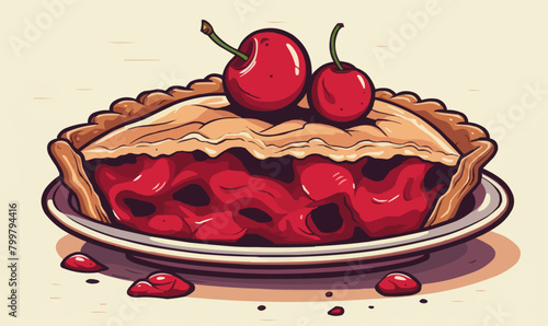 Cherry pie vector flat minimalistic isolated illustrati