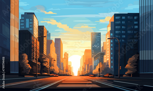 Street of skyscraper buildings background vector illustration