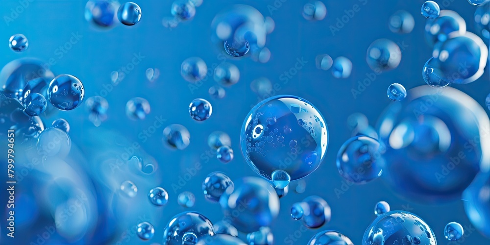 Multiple blue spheres in air 