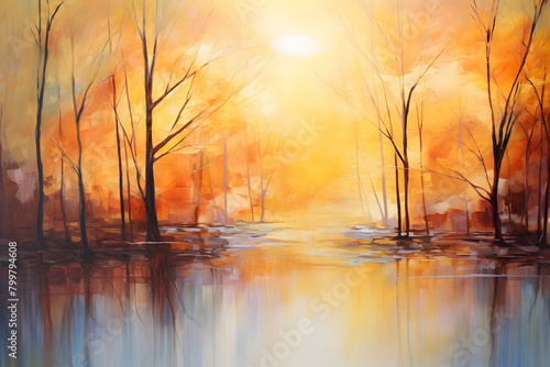 Radiant Sunlit Solitude, abstract landscape art, painting background, wallpaper, generative ai