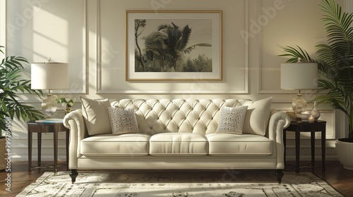 Living Room Sofa Elegant: A 3D vector illustration of an elegant sofa in a sophisticated living room photo