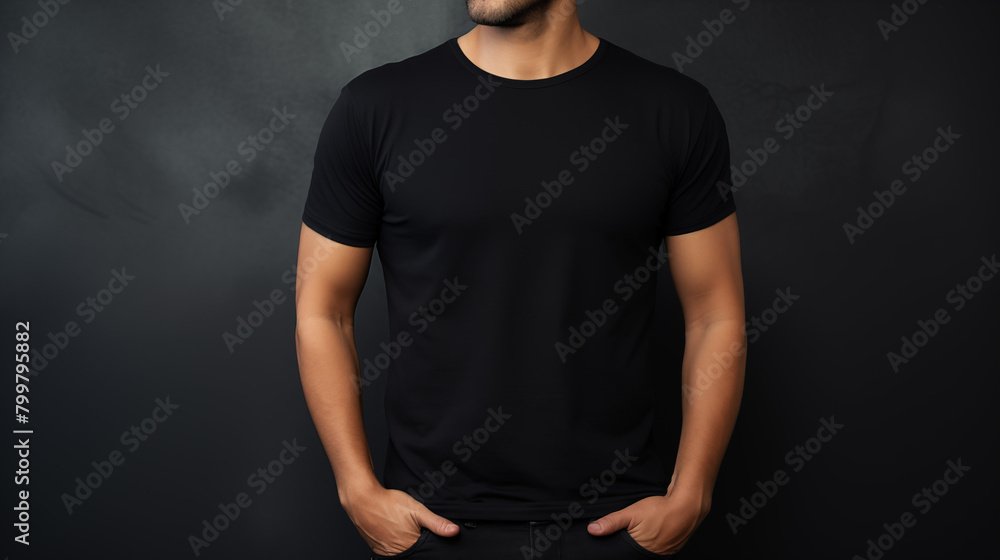 Confident guy in black shirt and jeans, standing in studio with a cool expression, showcasing casual fashion Confident guy in black shirt and jeans, standing in studio with a cool expression, showcasing casual fashion
