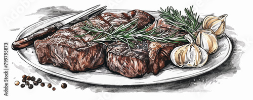 Steak beef hand drawn sketch Latin American food Restaurant business concept.Vector illustration