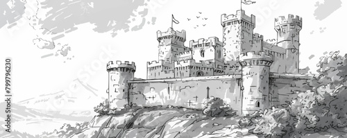 Castle middle ages sketch hand drawn illustration vecto