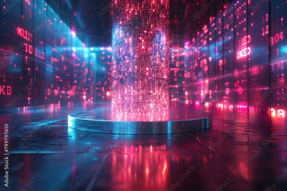 3d rendering glossy podium in the dark room with neon lights 3d rendering glossy podium in the dark room with neon lights